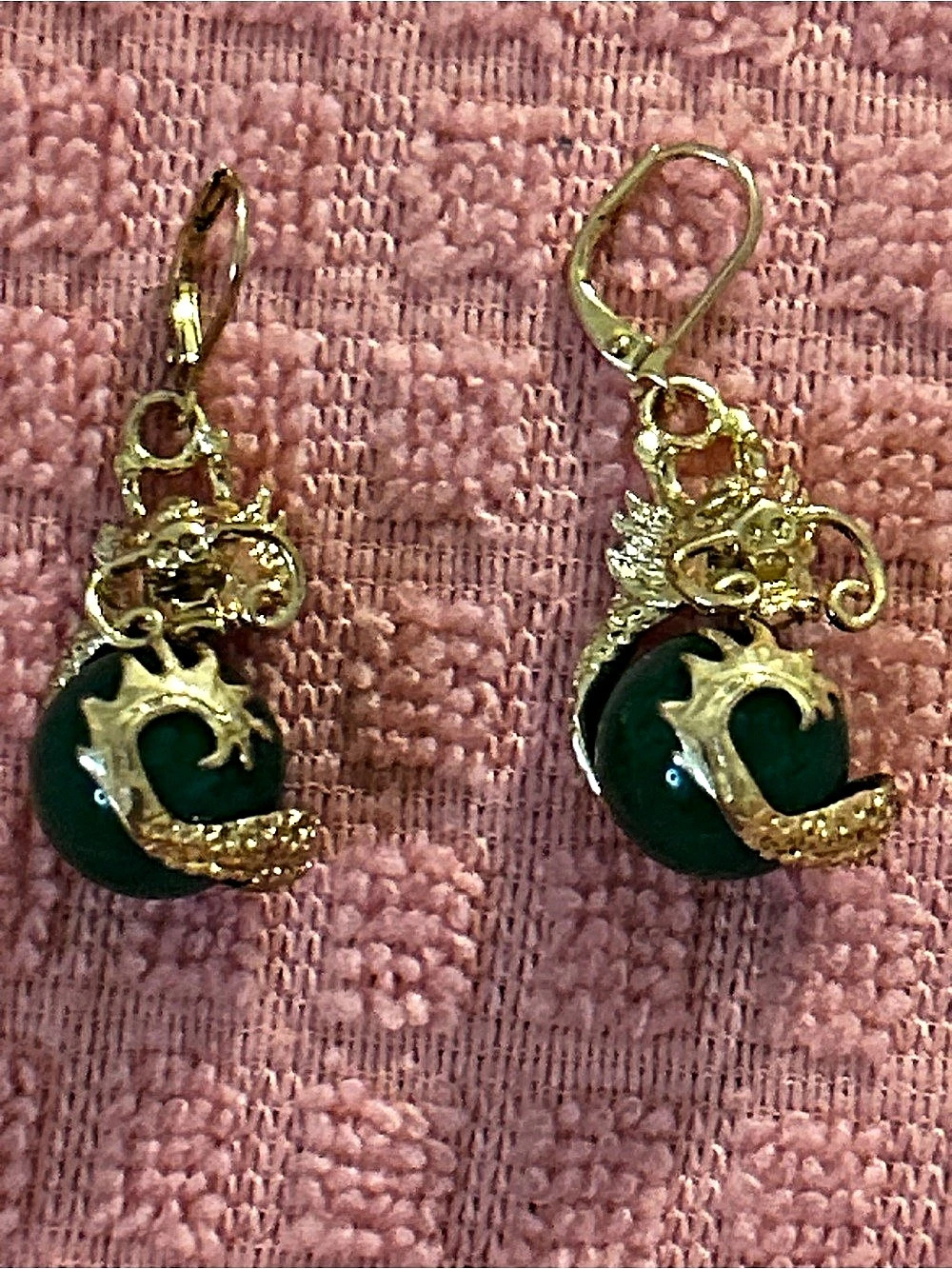 Green & Gold Drop Earrings Like New
